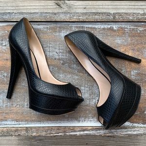 Casadei Black Python Embossed Heels